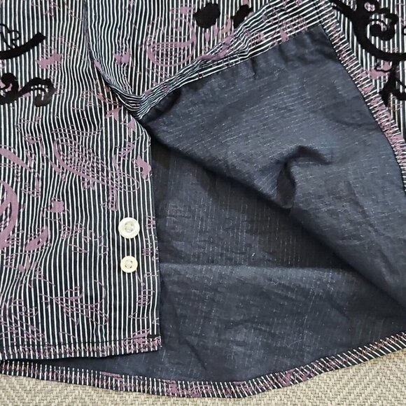 Vintage Red Floral Long Sleeve Button Up Shirt Men's 2XL Black Purple Stripe EUC - Picture 6 of 12